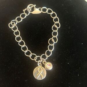 Handcrafted silver tone Breast cancer awareness ribbon charm bracelet